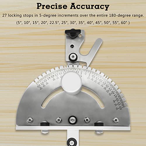Precision Miter Gauge with a Standard Slot (3/4” x 3/8”), Table Saw Miter Gauge High Accuracy Miter Saw Protractor with 27 Angle Stops, Great Woodworking Tool Table Saw Accessories