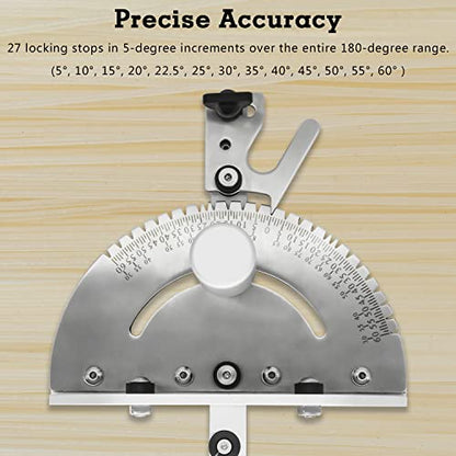 Precision Miter Gauge with a Standard Slot (3/4” x 3/8”), Table Saw Miter Gauge High Accuracy Miter Saw Protractor with 27 Angle Stops, Great Woodworking Tool Table Saw Accessories