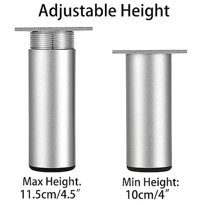 Sumnacon 4PCS Aluminium Alloy Furniture Legs - Round Adjustable Sofa Legs Furniture Cabinet Legs, 4 Inch Funiture Feet for Cabinet Desk Table Chair Sofa Bed, Silver - color: Silver, size: 4 Inch Height