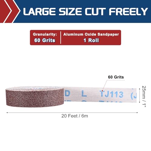 Sandpaper Roll 1Inch 20FT 60Grit Aluminum Oxide Emery Cloth Roll - size: 1 Inch x 20 Feet 60 Grits