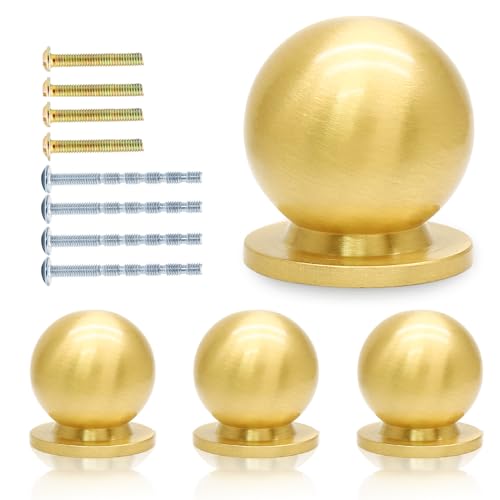 Jiozermi 4 Pack Mini Round Solid Brass Knobs, 3/4 Inch, Gold - color: Gold, size: 3/4 Inch(18.8mm)