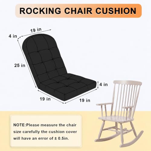 Rocking Chair Cushion - Chenille Fabric, High-Density Sponge, Durable Comfort Non-Slip Bottom Tufted Seat Pads with Ties, Chenille︱Black, 44x19x4 inch - color: Chenille I Black