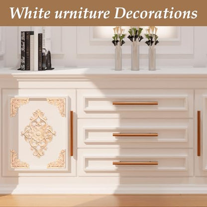 20 Pcs (4 Set) Wooden Appliques Decorative Carved Onlays, Wooden Carved Appliques DIY Decoration for Wood Furniture, Wood Carving Decals for Wall Cupboard Door Bed Cabinet