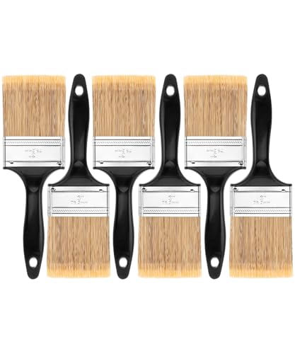 Bates- Paint Brushes, 3-Inch, 6 Pack, Plastic Handle Flat Paint Brushes