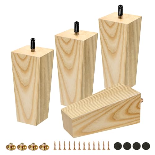 FoDau770 Square Furniture Legs 5 Inch, Ash Wood Legs with 5/16"-18 Bolts - size: 5 Inch