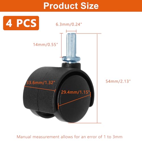 Plastic Casters Set of 4, M6 Straight-Grained Rod Caster Wheels 1 inch, Black Nylon Swivel Caster Wheels Replacement for Furniture, Office Chair, Table, Cabinet, Shelf - style: 1 Inch-M6 Straight-grained Rod