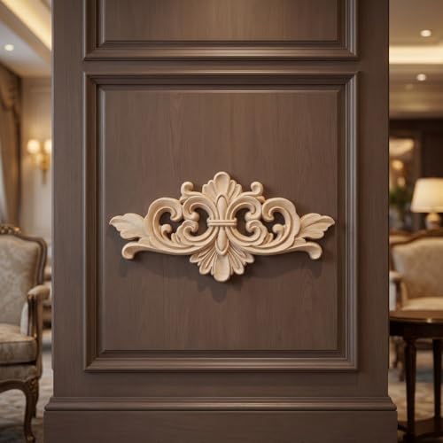 2Pcs Wood Carved Applique Decals – Unpainted Floral Onlay Ornament for Door, Furniture & Cabinets, DIY Project, Doors and Windows(Small) - size: Small