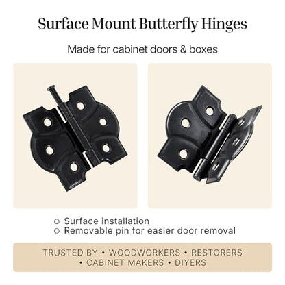 Oil Rubbed Bronze Butterfly Hinges with Removable Pin - Pack of 2 - Surface Mount Cabinet Door Hinges - UA-261-HOB (1) - color: Oil Rubbed Bronze