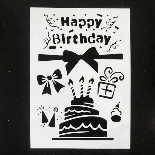 TIAMECH A4 Reusable Happy Birthday Cake Stencil for Painting - color: Happy Birthday Cake