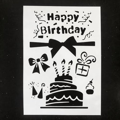 TIAMECH A4 Reusable Happy Birthday Cake Stencil for Painting - color: Happy Birthday Cake