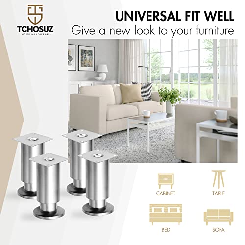 6 Inch Stainless Steel Tapered Furniture Legs Heavy Duty Set of 4 - color: Stainless Steel-silver, size: 6 inches