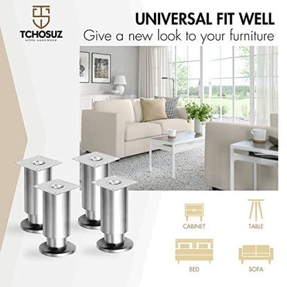 6 Inch Stainless Steel Tapered Furniture Legs Heavy Duty Set of 4 - color: Stainless Steel-silver, size: 6 inches