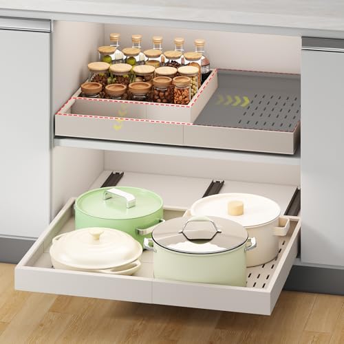 Fokyfok Pull out Cabinet Organizer,14"-21"W,17"-24"D,Expandable,Adhesive - color: White, size: (14"W-21"W)X(17"D-24"D)