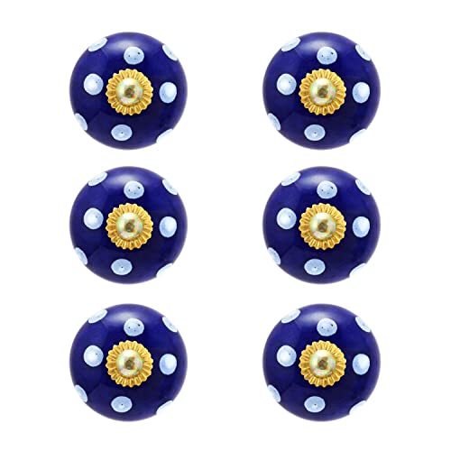 Drawer Pulls and Knobs - Countryside Handmade Ceramic Dresser Pulls Kitchen Cabinets Cupboard Wardrobe Handle Boho Decor Furniture Hardware - Blue Polka Dot - Pack of 4 - color: Blue Polka Dot