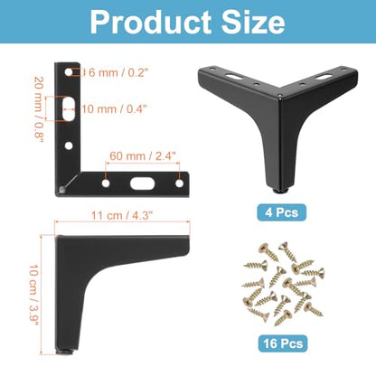 PATIKIL 4 Inch Metal Furniture Legs, 4 Pcs Triangle Furniture Replacement Feet Modern Style Couch Legs for Table Chair Cabinet Cupboard Sofa, Black - color: Black, size: 4 Inch