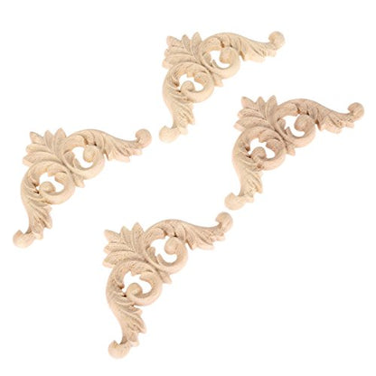 4Pcs Wood Carved Appliques Corner Wooden Carving Onlays Decals for Furniture - size: 3.15 x 3.15 inches