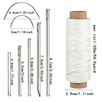 55 Yards Waxed Thread with 7 Leather Sewing Needles, White - color: White