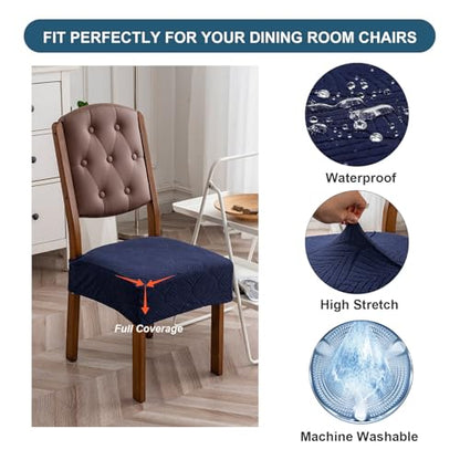 Waterproof Stretch Chair Seat Covers, Set of 6 Navy Blue - color: Navy Blue, size: 16-20in-Rear-covered