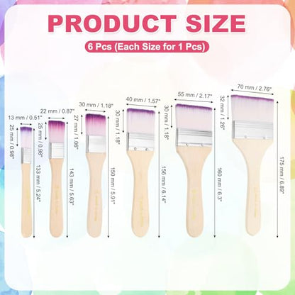PATIKIL 6Pcs Wooden Paint Brush Set, 5.2/5.6/5.9/6.1/6.3/6.9" Nylon Bristle - color: Purple/White, size: #1/3/5/7/9/11