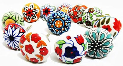 Ceramic Knobs, 12 Pieces Multi Color Handmade Hardware Handles, 2.5-inch Height and 1.7-inch Diameter, Polished, Round, for Kitchens, Bathrooms, Furniture - color: Multicolor