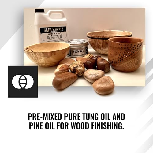 Real Milk Paint, Half and Half, Pure Tung Oil with Pine for Wood Finishing, Cutting Boards, Butcher Blocks, Clay, Stone, and Slate, 1 Gallon - color: Pine, size: 128 Ounce (Pack of 1)