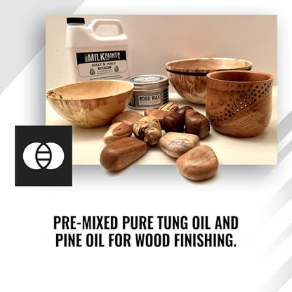 Real Milk Paint, Half and Half, Pure Tung Oil with Pine for Wood Finishing, Cutting Boards, Butcher Blocks, Clay, Stone, and Slate, 1 Gallon - color: Pine, size: 128 Ounce (Pack of 1)