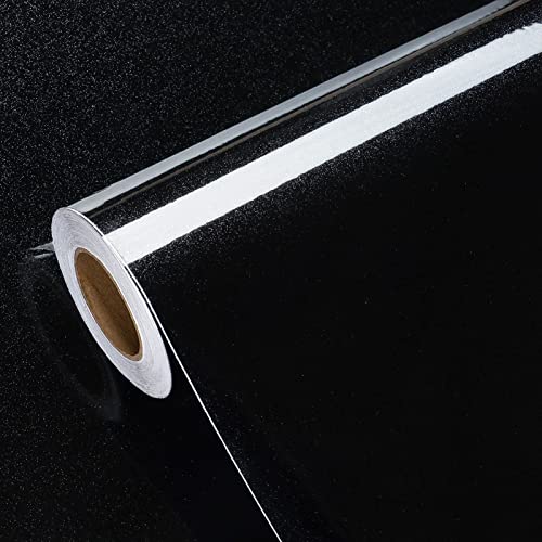 Wallercity Glossy Black Contact Paper Peel and Stick Shiny Glitters Countertop Contact Paper Self Adhesive Removable Wallpaper for Cabinets 15.8"x118" Waterproof Kitchen Table Tops Cover Vinyl Film - color: Black, size: 15.8"W x 118"L