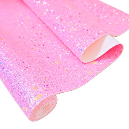 Meishu Pink Glitter Faux Leather Roll, 12 x 52 inches, Bright Sparkle Chunky Glitter Bow Fabric Sheets for Princess Girls (24018#11 Rose Pink) - color: 24018#11 rose pink