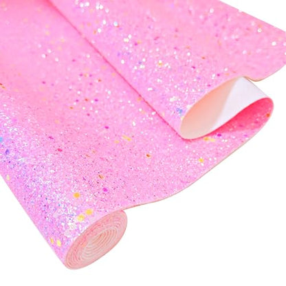 Meishu Pink Glitter Faux Leather Roll, 12 x 52 inches, Bright Sparkle Chunky Glitter Bow Fabric Sheets for Princess Girls (24018#11 Rose Pink) - color: 24018#11 rose pink