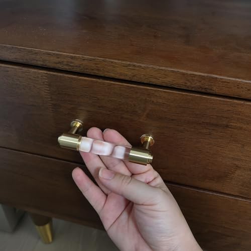 Modern Brass and Acrylic Kitchen Cabinet Pulls 3 Inch Hole Center 4Pack Elegant Gold Drawer Handle Charming Dresser Knob for Closet Cupboard Wardrobe Laundry Room Bathroom - size: Double Hole: 3 Inch