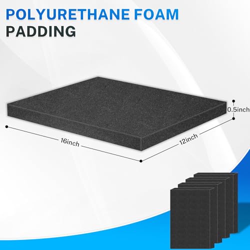 Polyurethane Foam Padding, 4 PCS 16 x 12 x 0.5 Inch Black Soft Cuttable Packing Foam Inserts for Cases, Furniture, Automotive and Packaging - color: Black, size: 16x12x0.5 4P
