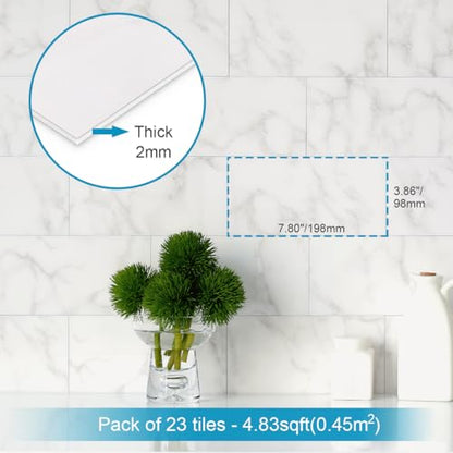 BeNice Peel and Stick Tile Backsplash Bathroom Cararra White 23pcs - color: Carrara white
