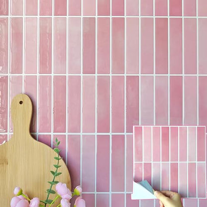 Alwayspon 10 Sheets 3D Peel and Stick PVC Backsplash Tiles, 10"x10" Self-Adhesive Wall Tile Stickers Stick on Subway Tiles for Kitchen Bathroom, Pink - color: T80562