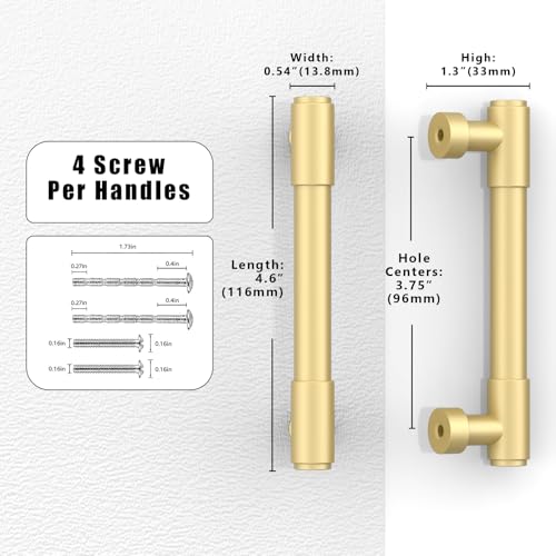 10 Pack Brushed Gold Cabinet Pulls 3.75 Inch(96mm) Kitchen Cabinet Handles Cabinet Hardware for Drawer Pulls - color: Brushed Gold, size: 3.75" Hole Center