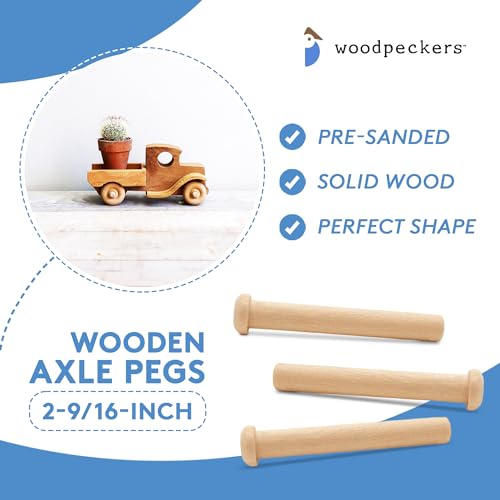 Axle Pegs 2-9/16-inch, Pack of 25 Mini Wooden Pegs for Wood Train Craft, Fits 3/8-inch Hole Wooden Wheels for Crafts, by Woodpeckers - size: 2-9/16 inch