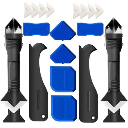 Silicone Caulking Tool Kit, 3 in 1 Caulk Remover Tool and Sealant Scraper with 5 Smoothing Pads, Caulk Finishing Tool for Bathroom, Kitchen, Window, Sink and Tile Seams(2 sets)