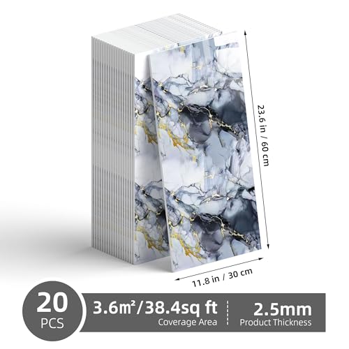 Vieshful 20 Pack 11.8"x23.6" Peel and Stick Backsplash Wall Panels, Self Adhesive Waterproof Back Splash Marble Tiles for Kitchen Bathroom, TV Walls, Living Room Blue (Not Real Tiles) - color: Blue