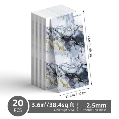 Vieshful 20 Pack 11.8"x23.6" Peel and Stick Backsplash Wall Panels, Self Adhesive Waterproof Back Splash Marble Tiles for Kitchen Bathroom, TV Walls, Living Room Blue (Not Real Tiles) - color: Blue