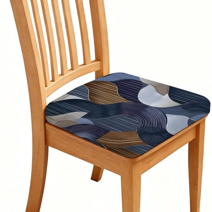 Chair Seat Covers - Waterproof Stretch Printed Dining Room Chair Cover with Elastic Ties Removable Washable Dining Upholstered Chairs Protector (Dack Blue, Four-Piece Set) - color: Dack Blue, size: Four-piece set