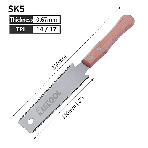 RUITOOL Japanese Hand Saw 6 Inch Double Edge Sided Pull Saw Ryoba SK5 Flexible Blade 14/17 TPI Flush Cut Beech Handle Wood Saw for Woodworking Tools (Pack of 2) - size: Small (Pack of 2)