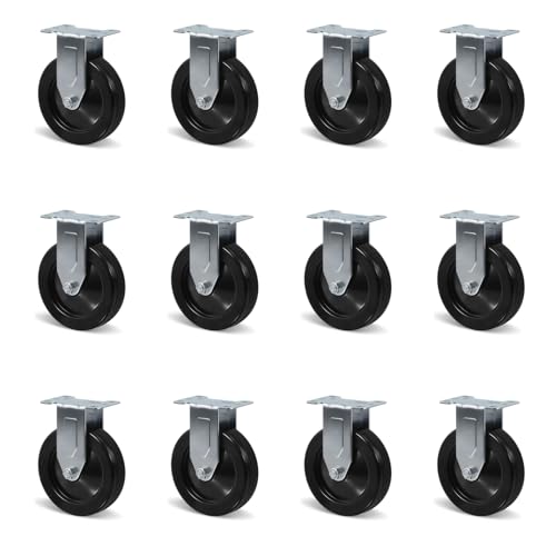 5" Casters, Heavy Duty Industrial Rigid Caster Wheels, Plate Hard Rubber Wheel for Cart Furniture Workbench (12 Rigid) - style: 12 Pack Rigid