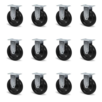 5" Casters, Heavy Duty Industrial Rigid Caster Wheels, Plate Hard Rubber Wheel for Cart Furniture Workbench (12 Rigid) - style: 12 Pack Rigid
