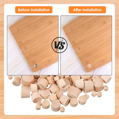 Tnisesm 230Pcs Wood Plugs 1/2" 3/8" 5/16" 3/16" Hole Plugs Button Plugs 2 Styles Button Screw Covers Assortment Kit Mushroom & Flush Wood Caps - color: 230pcs-cone&mushroom Shaped