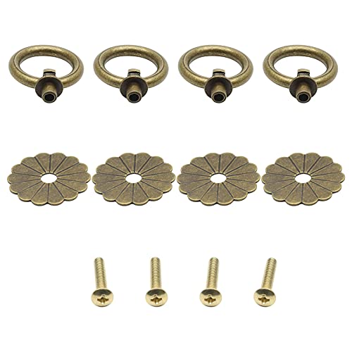 Murtenze Bronze Antique Brass Ring Pulls Handle, 4 Pieces - color: Bronze, Flower-1