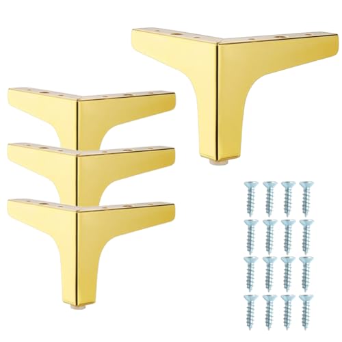 Metal Furniture Legs 4Pcs Duty Modern Metal Triangle Feet Legs for Furniture Heavy, DIY Replacement for Short Cabinet Legs, Sofa Legs, Small Dresser Legs (Gold, 4in) - color: Gold, size: 4in