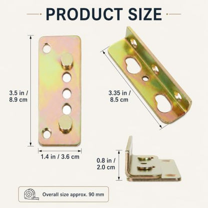 CYEAH 12PCS Bed Frame Brackets,Bed Rail Brackets Heavy Duty, Wooden Bed Rail Fittings, Rust Proof Bed Frame Hardware Brackets Kit for Connecting to Wood, Headboards and Foot-Boards