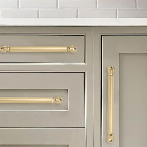 khtumeware 2-Pack Brushed Brass Heavy-Duty Solid Cabinet Pulls, 5 Inch (128mm) Hole Center, Satin Gold Drawer Pulls, Cabinet Hardware, Suitable for Kitchen Cabinets, Bathrooms and Dressers - color: Brushed Brass, size: 5 Inch(128mm)Hole Center