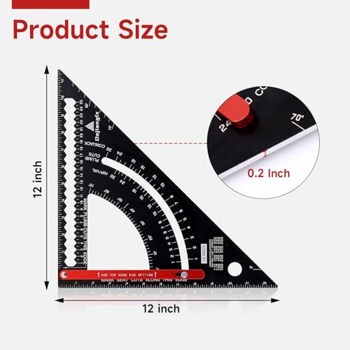 12 Inch Aluminum Carpenter Square, Woodworking Adjustable Rafter Framing Square, Measuring Angle Large Triangle Ruler Layout Tool, Multifunctional Carpentry Square, Gift for Carpenters - color: 12 Inch