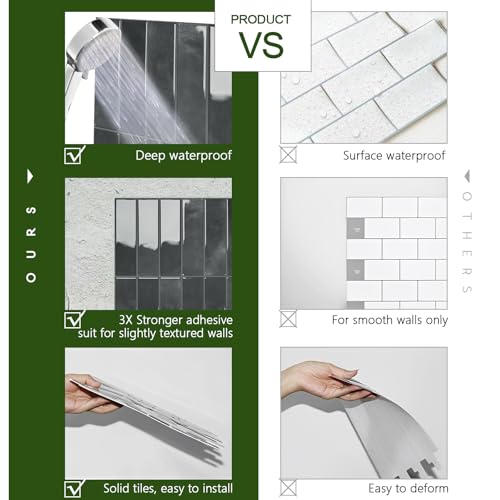 STICKGOO 10-Sheet Peel and Stick Backsplash Tile(Thicker Design) - color: Marquina Black