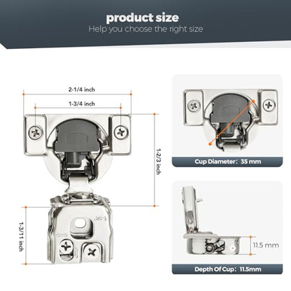 Satin Nickel Cabinet Hinges 1-1/2 Inch Overlay 10 Pack(5 Pairs) - size: 1-1/4 inch Overlay